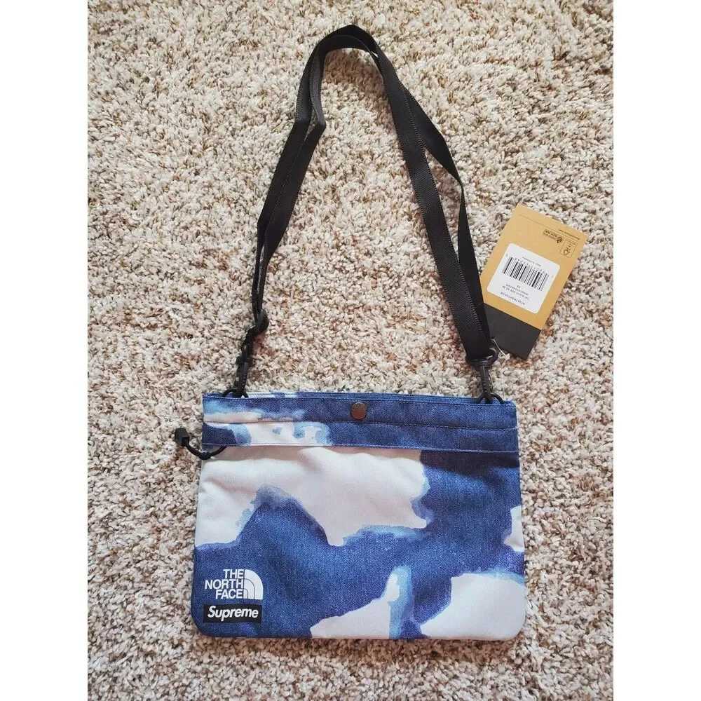 Supreme The North Face Bleached Denim Print Shoulder Bag Indigo Zippered 8x11